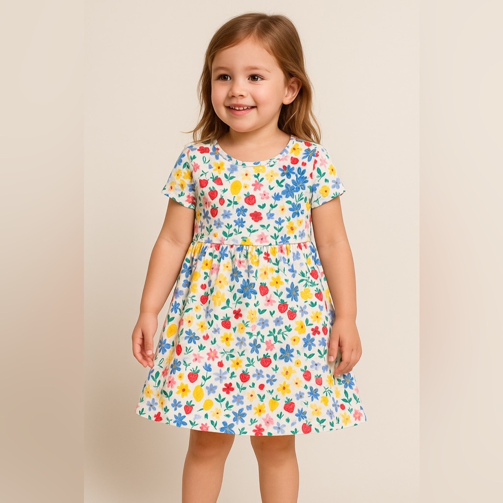 Old Navy Toddler Girl Floral Fruit Print Short Sleeve Dress Size 3T